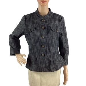 Sandro Sportswear Textured Button Front Jacket Slate Blue Size M